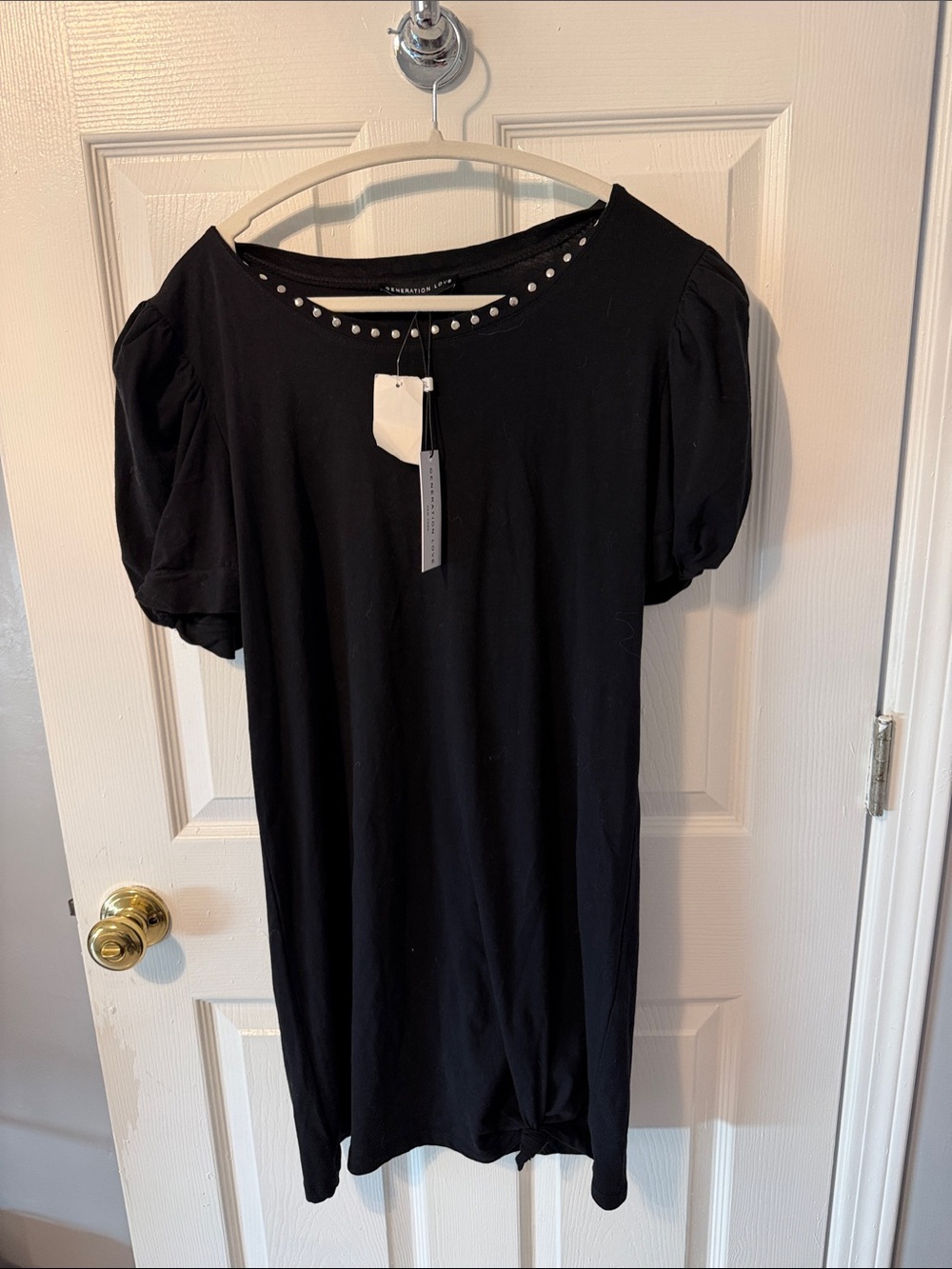 Generation Love Black Midi Dress with Puff Sleeves